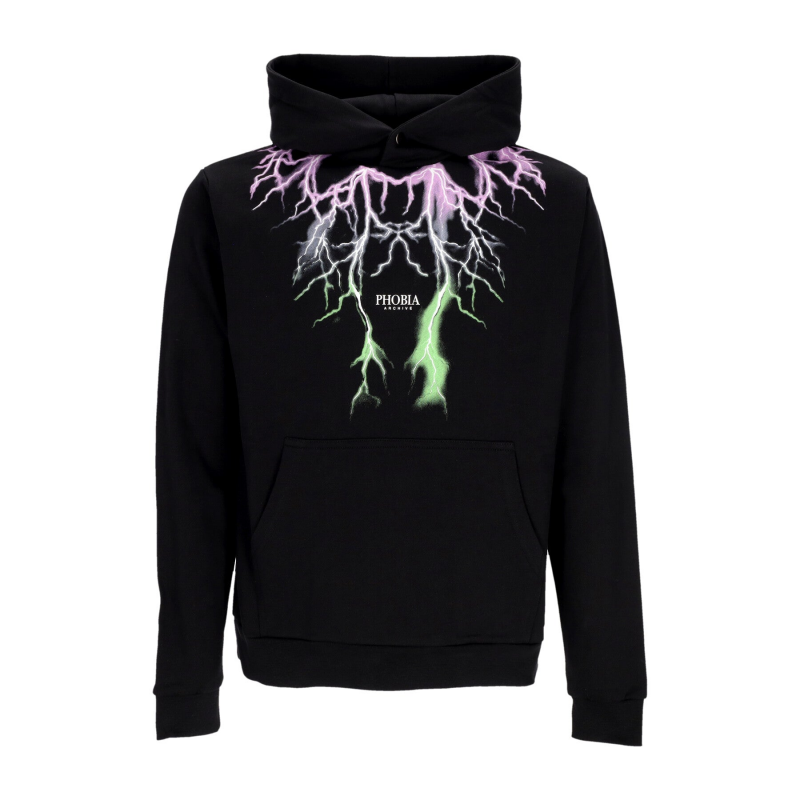 Leichtes Herren-Sweatshirt mit Kapuze und zweifarbigem Lightning-Print in Schwarz