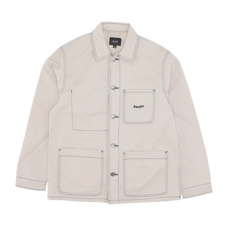 Arbeitsjacke fur Herren, Arbeitsjacke aus kontrastierendem Nylon, Creme