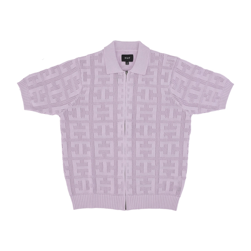 Kurzarm-Polo-Monogramm-Jacquard-Pullover mit ReiBverschluss fur Herren Lavendel
