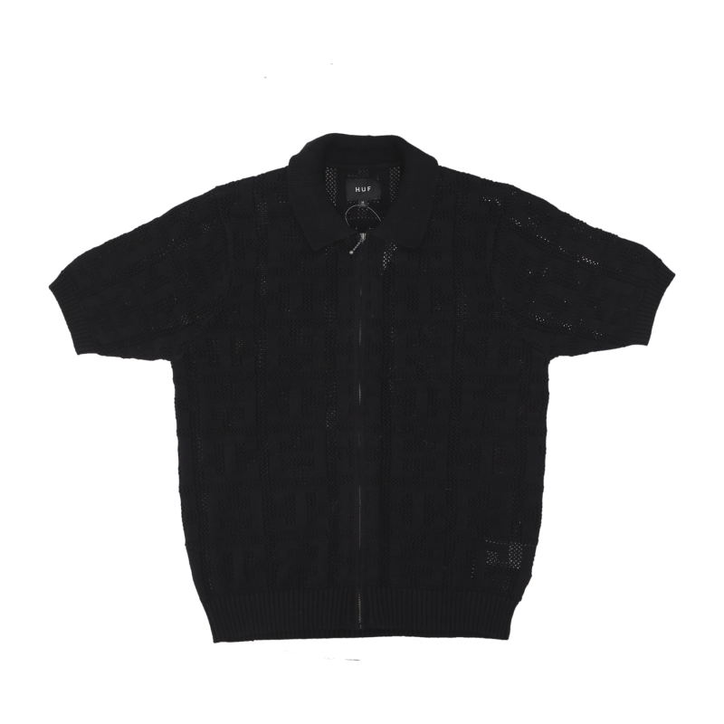 Kurzarm-Polo-Pullover mit Monogramm-Jacquard-ReiBverschluss fur Herren in Schwarz
