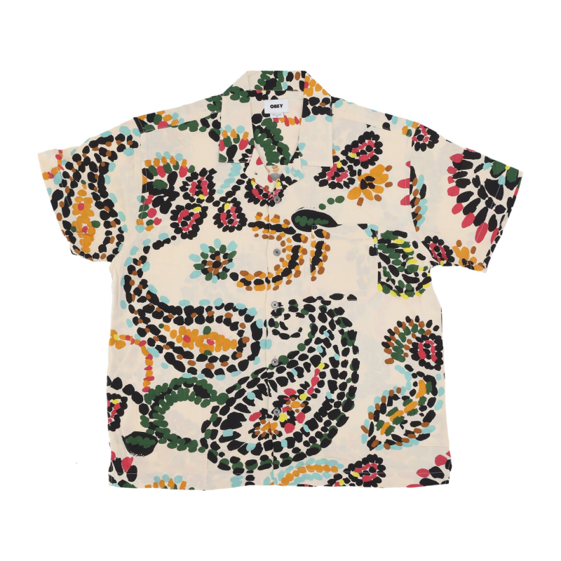 Herren Kurzarmhemd Paisley Dots Woven Shirt WeiB Rauch Multi