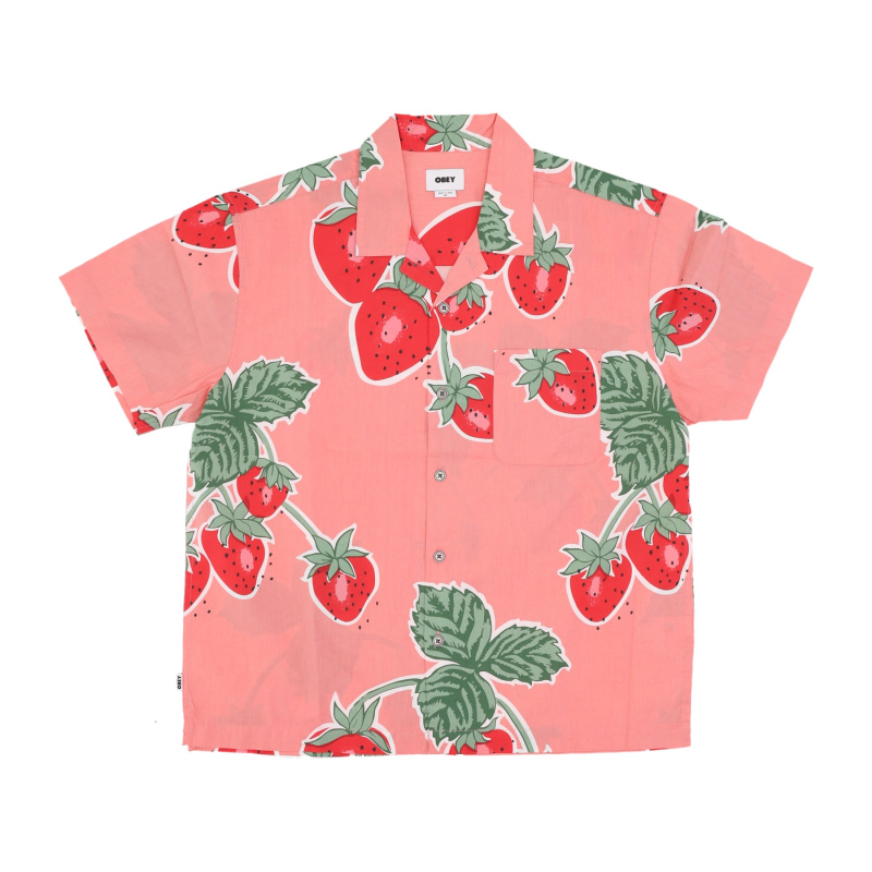 Herren Kurzarmhemd Jumbo Berries Webhemd Flamingo Pink Multi