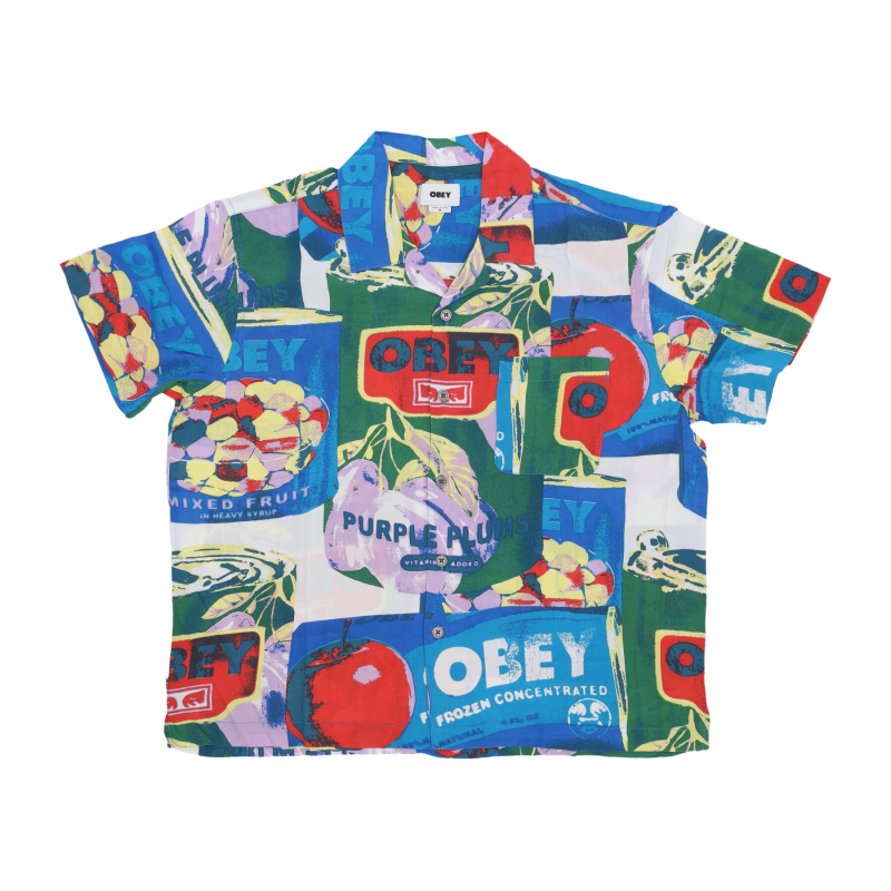 Fruit Cans Woven Herren Kurzarmhemd Schwarz Multi