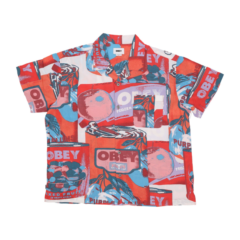 Fruit Cans Woven Herren Kurzarmhemd Lily White Multi