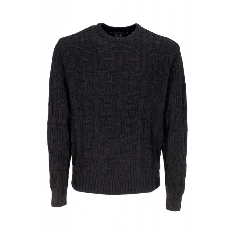 Herren Pullover Interlaced Jacquard Overdyed Crew Schwarz