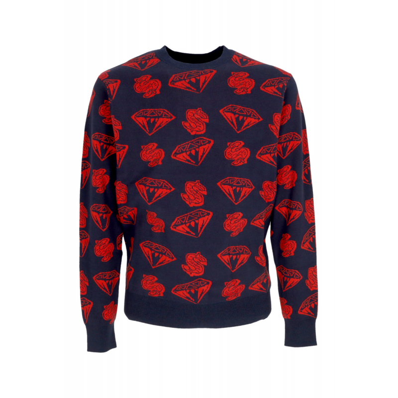 Herren Pullover Diamanten & Dollar gestrickt Jumper Navy/rot