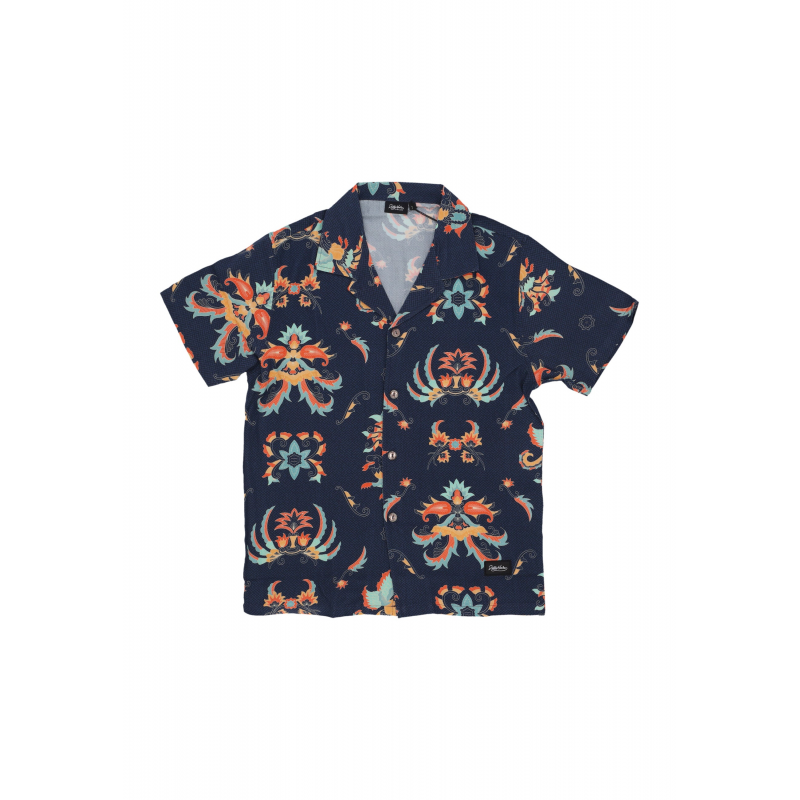 Herren Short Sleeve Hemd Traditionelle Batik Bowling Hemd Schwarz/multi
