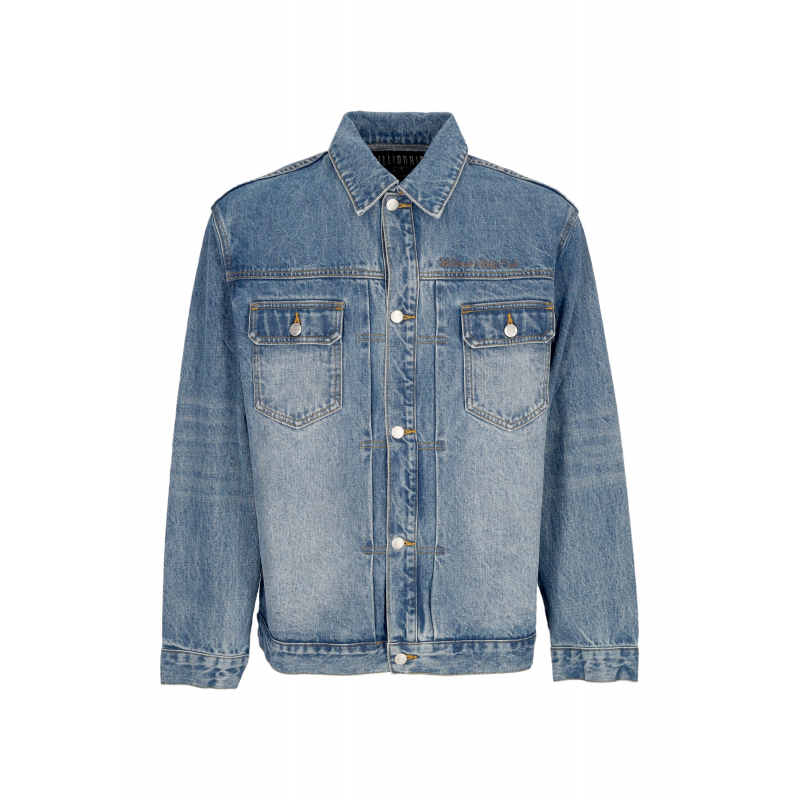 Jeans Script Logo Denim Jacke Mid Wash Blue