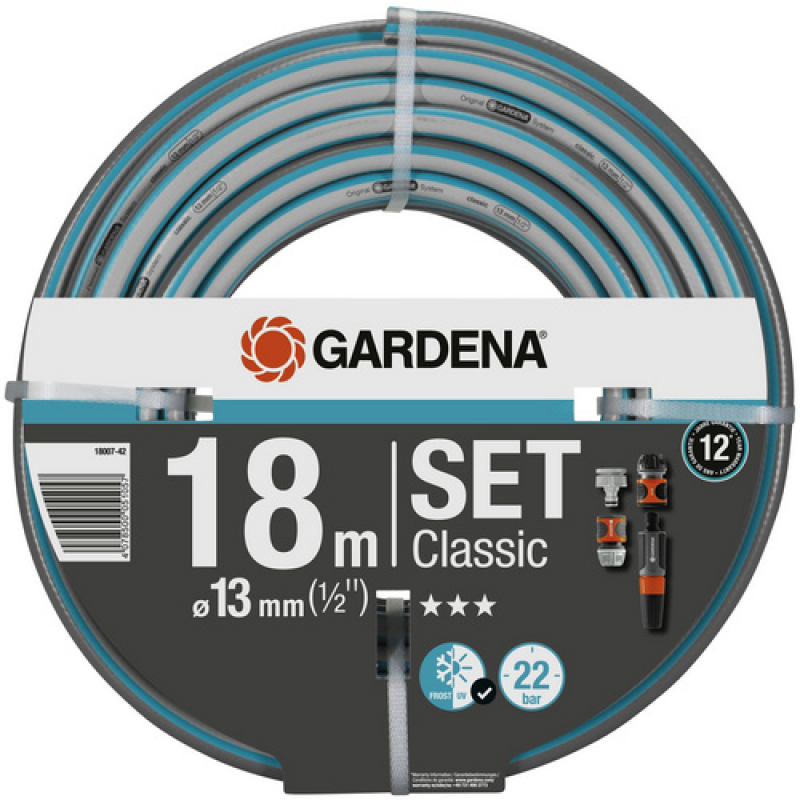 GARDENA Schlauch-Set »Classic«, Länge: 18m, mit Systemteilen und Spritze - grau – Bild 1 von 5