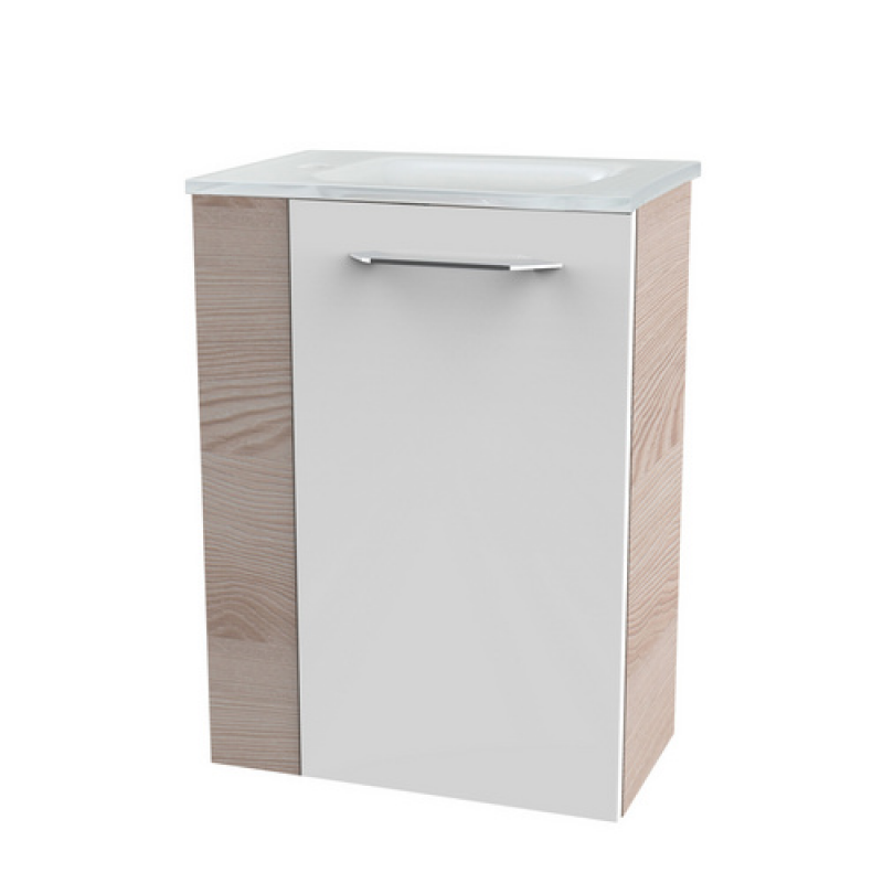 FACKELMANN Waschbeckenunterschrank »SBC Gäste Bad«, rechts, Alaska-Esche/Weiss, Hochglanz, BxHxT: 44 x 60 x 24,3 cm – Bild 1 von 4