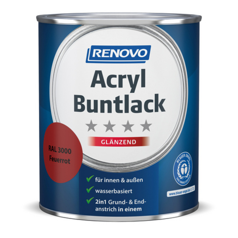 RENOVO Acryl-Buntlack, feuerrot RAL 3000, glänzend, 0,75l