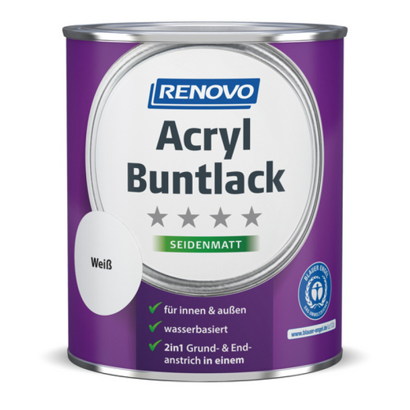 RENOVO Acryl-Buntlack, weiß, seidenmatt, 0,75l - weiss