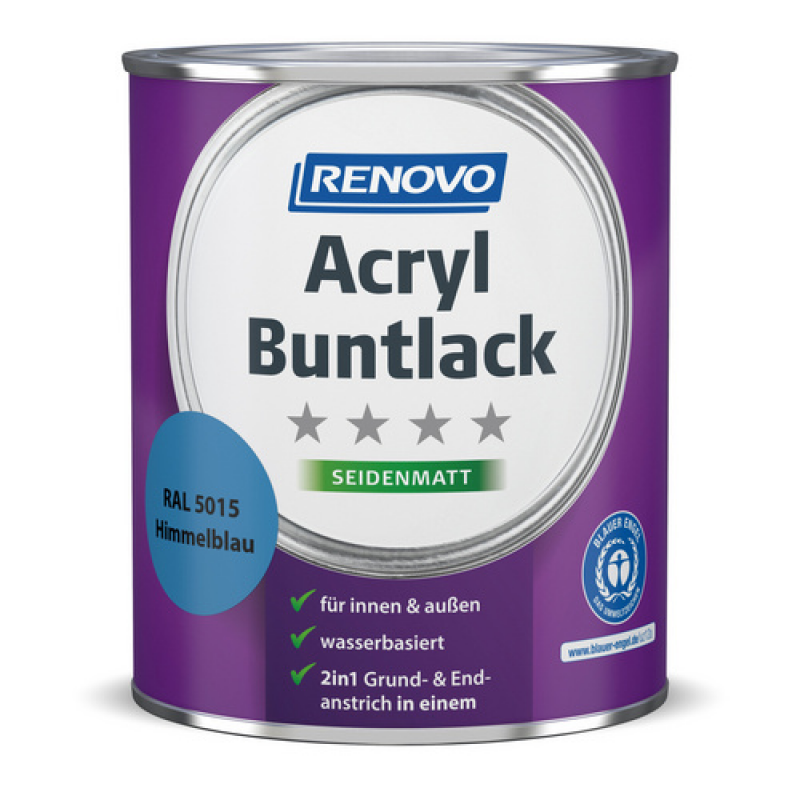 RENOVO Acryl-Buntlack, himmelblau RAL 5015, seidenmatt, 0,75l
