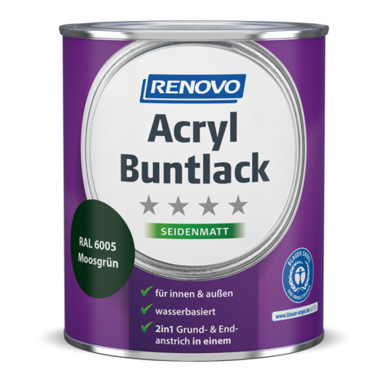 RENOVO Acryl-Buntlack, seidenmatt, mossgrün RAL 6005, 0,75l - gruen