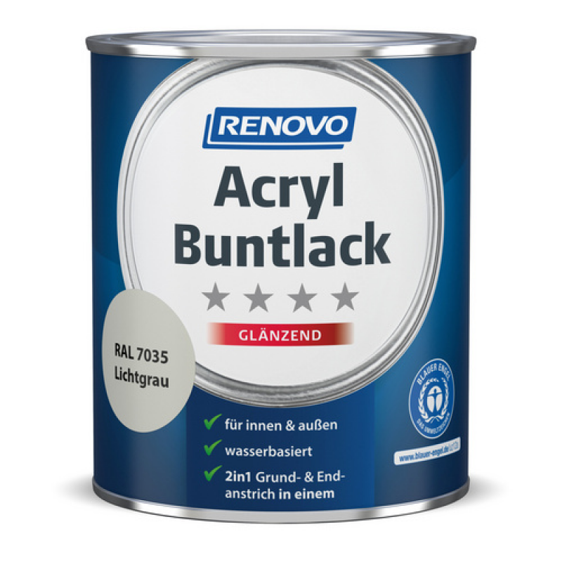 RENOVO Acryl-Buntlack, lichtgrau RAL 7035, glänzend, 0,75l
