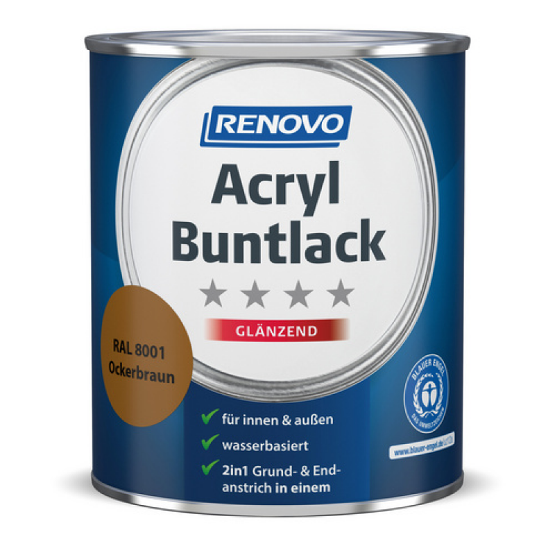 RENOVO Acryl-Buntlack, glänzend, ockerbraun RAL 8001, 0,75l