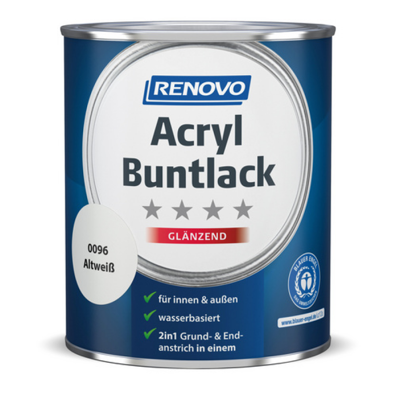 RENOVO Acryl-Buntlack, altweiß, glänzend, 0,75l - weiss