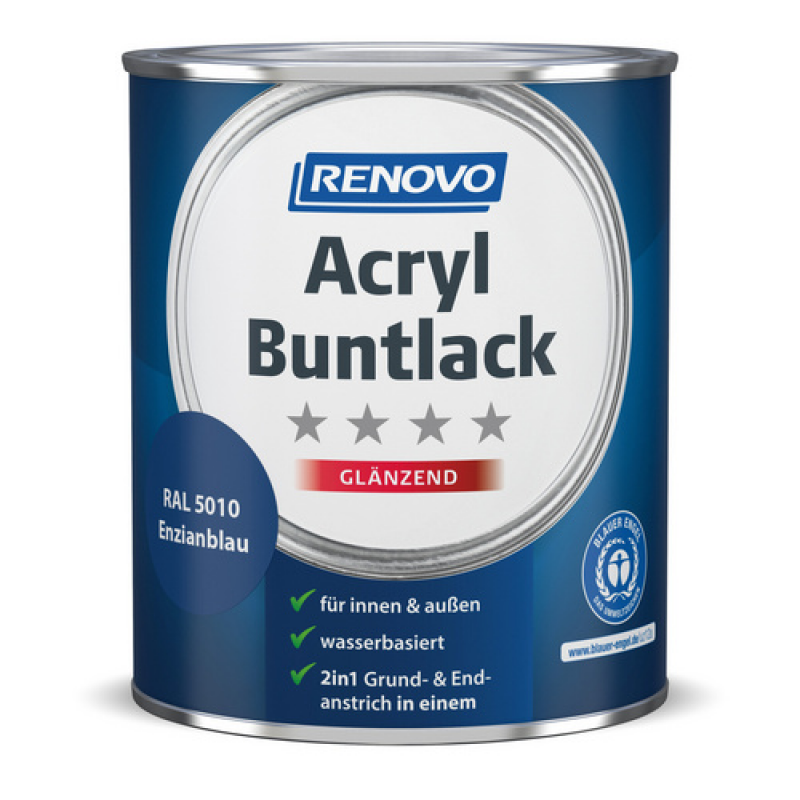 RENOVO Acryl-Buntlack, enzianblau RAL 5010, glänzend, 0,75l