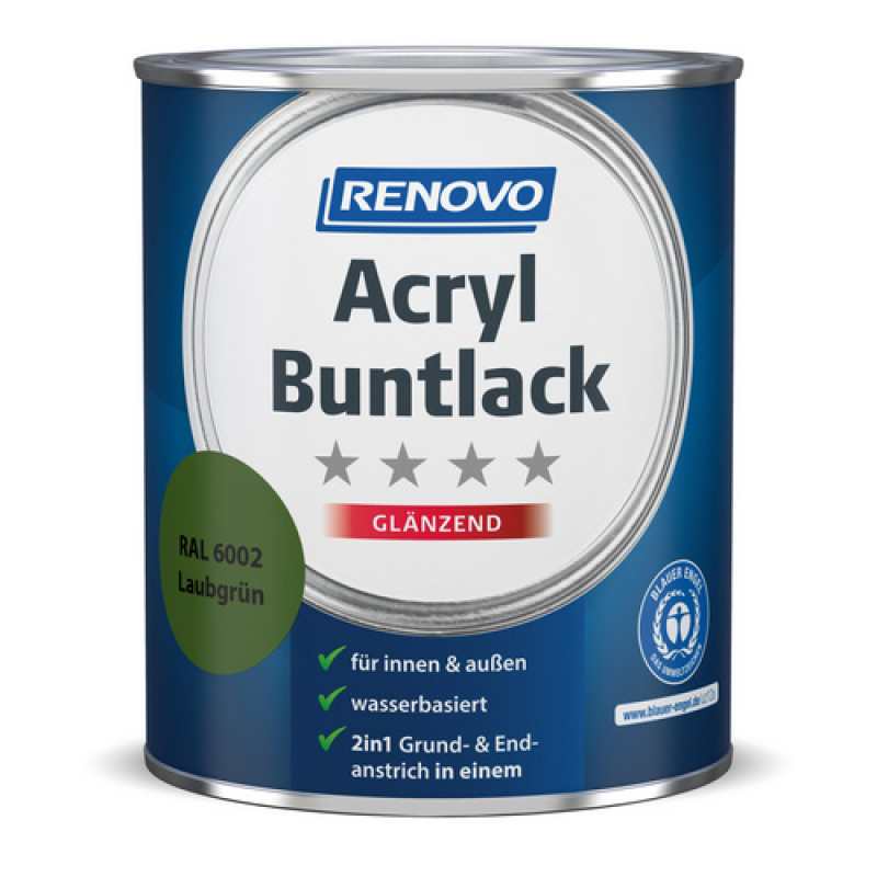 RENOVO Acryl-Buntlack, laubgrün RAL 6002, glänzend, 0,75l - gruen