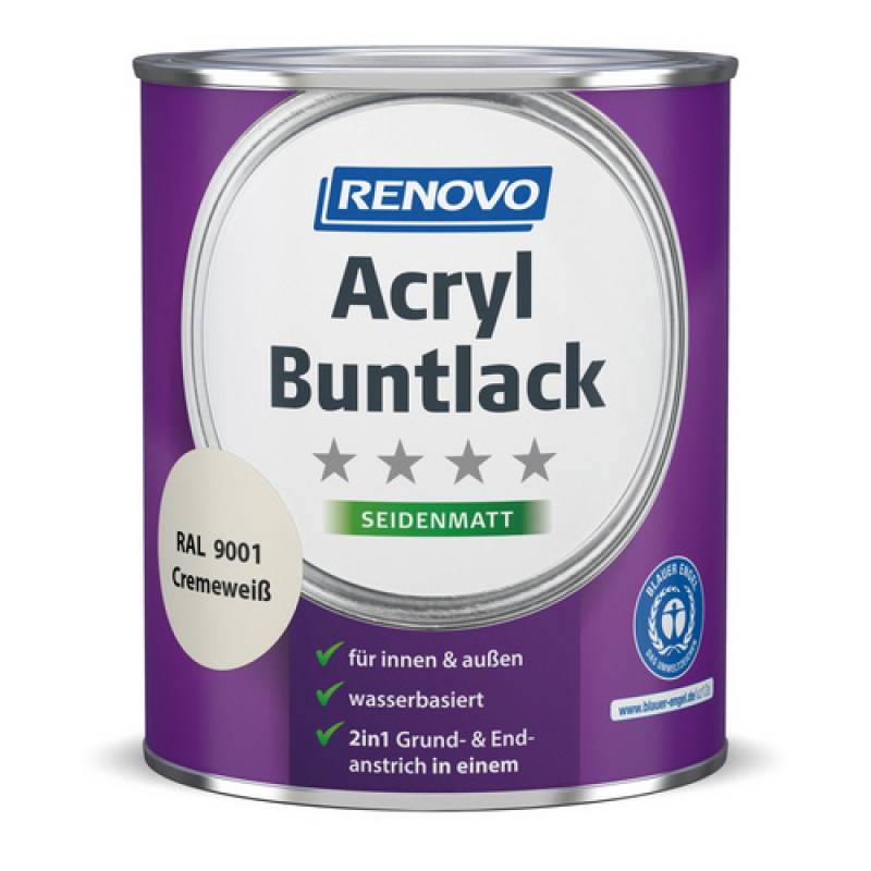 RENOVO Acryl-Buntlack, cremeweiß RAL 9001, seidenmatt, 0,75l - weiss