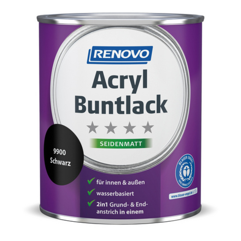 RENOVO Acryl-Buntlack, schwarz, seidenmatt, 0,75l