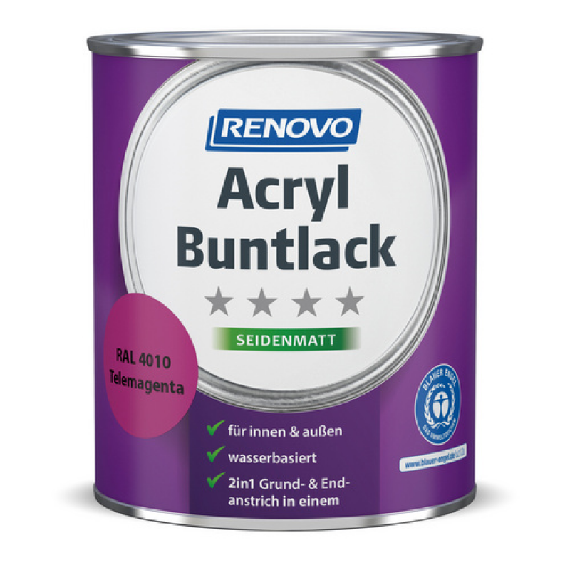 RENOVO Acryl-Buntlack, telemagenta RAL 4010, seidenmatt, 0,75l - rot