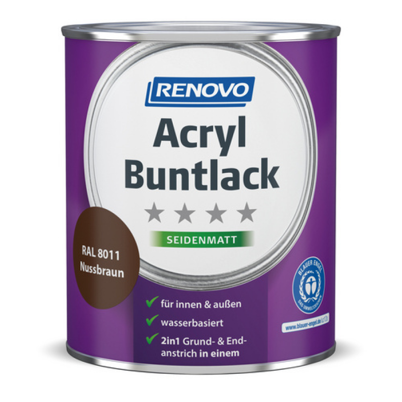 RENOVO Acryl-Buntlack, seidenmatt, nussbraun RAL 8011, 0,75l