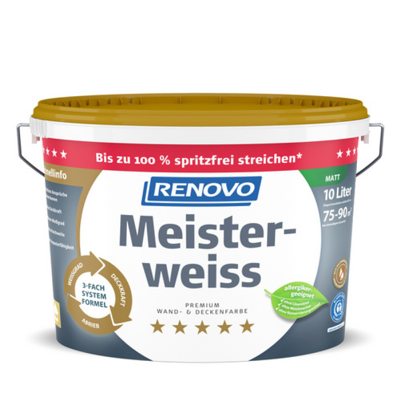 RENOVO Dispersionsfarbe, »Meisterweiss«, matt, 10 l