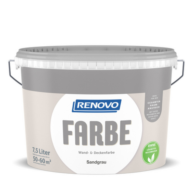 RENOVO Dispersionsfarbe, sandgrau, 7,5 l, matt – Bild 1 von 3