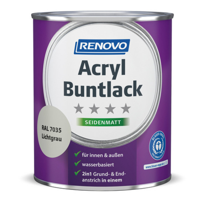 RENOVO Acryl-Buntlack, lichtgrau RAL 7035, seidenmatt, 0,75l