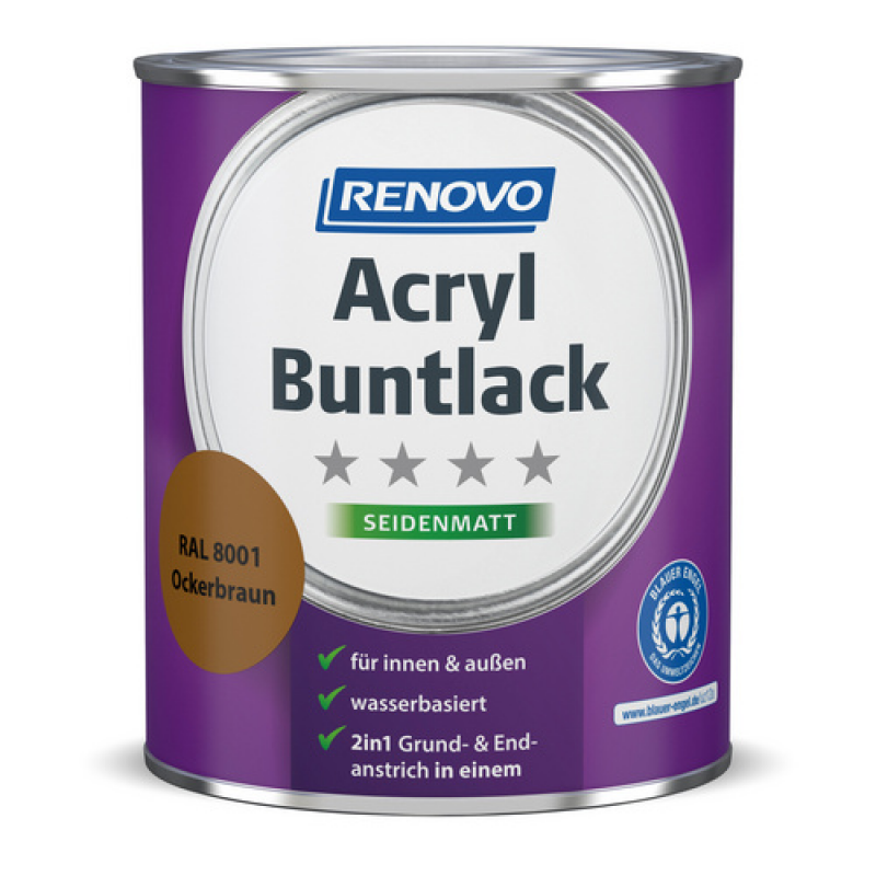 RENOVO Acryl-Buntlack, ockerbraun RAL 8001, seidenmatt, 0,75l