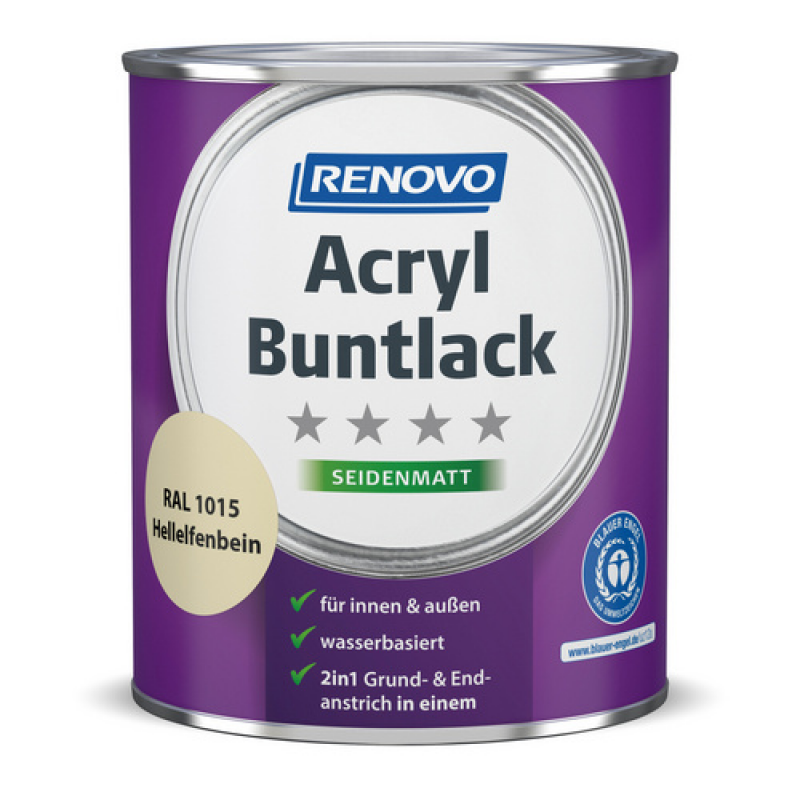 RENOVO Acryl-Buntlack, hellelfenbein RAL 1015, seidenmatt, 0,75l - weiss