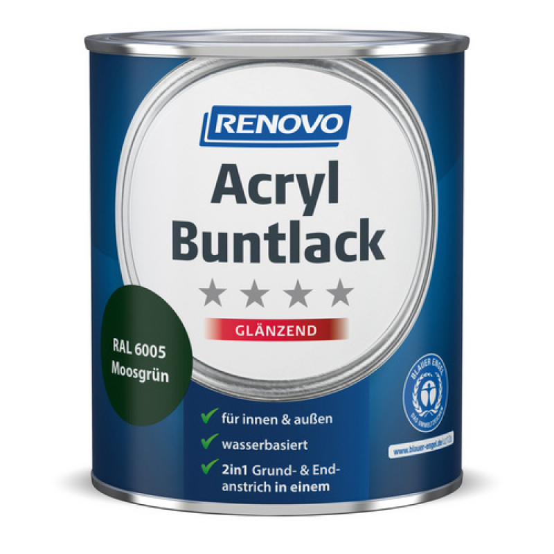 RENOVO Acryl-Buntlack, moosgrün RAL 6005, glänzend, 0,75l - gruen