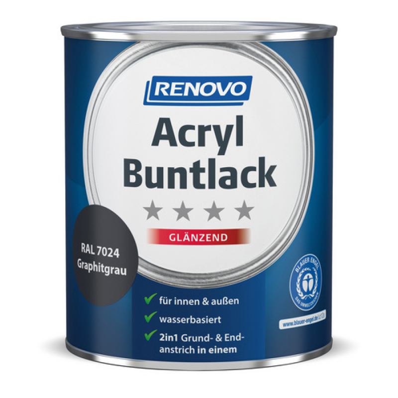 RENOVO Acryl-Buntlack, graphitgrau RAL 7024, glänzend, 0,75l