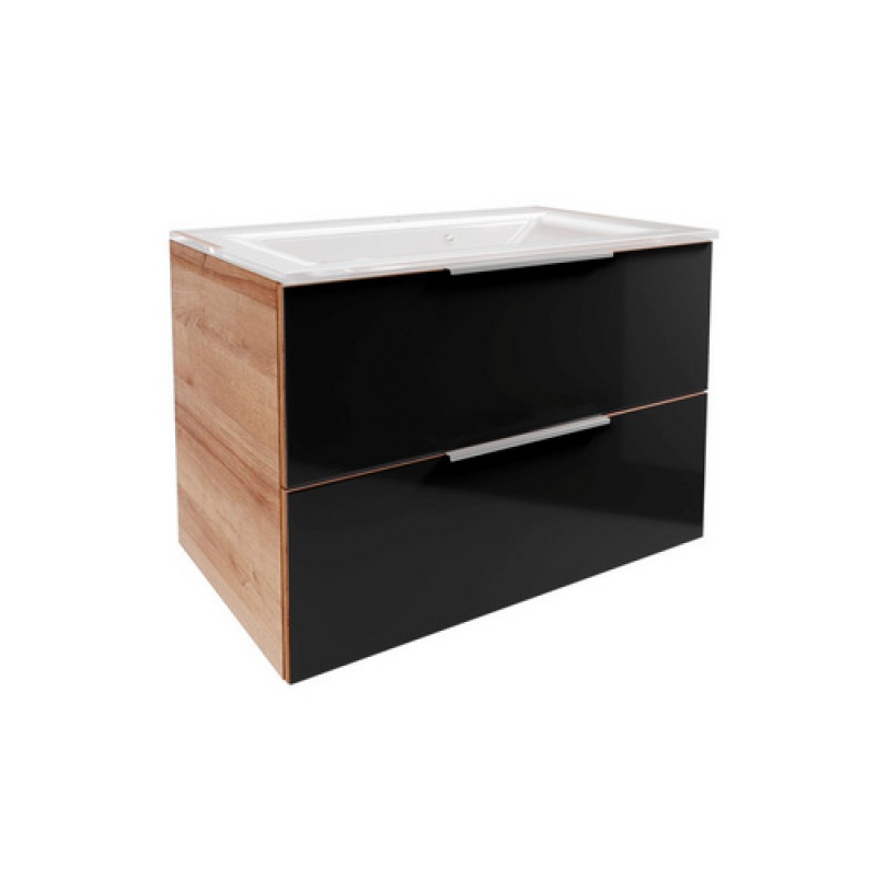 FACKELMANN Badmöbel-Set »B.Brillant«, Waschplatz 80 cm, Asteiche-Glas, Anthrazit, 800 x 542 x 489 mm - schwarz – Bild 1 von 5