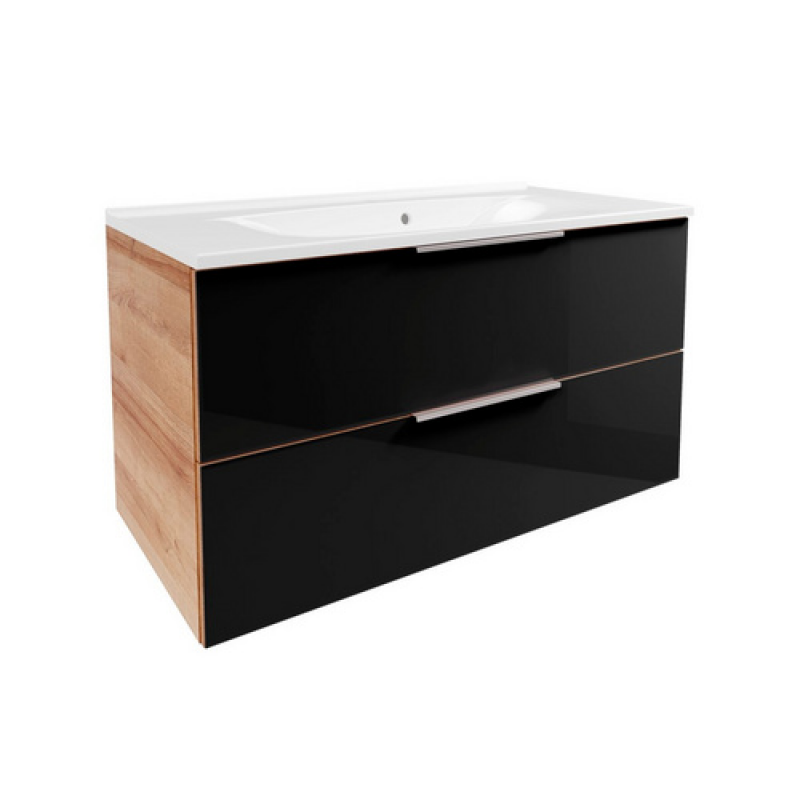 FACKELMANN Badmöbel-Set »B.Brillant«, Waschplatz 100 cm, Asteiche-Glas, Anthrazit, 1000 x 542 x 489 mm - schwarz – Bild 1 von 4