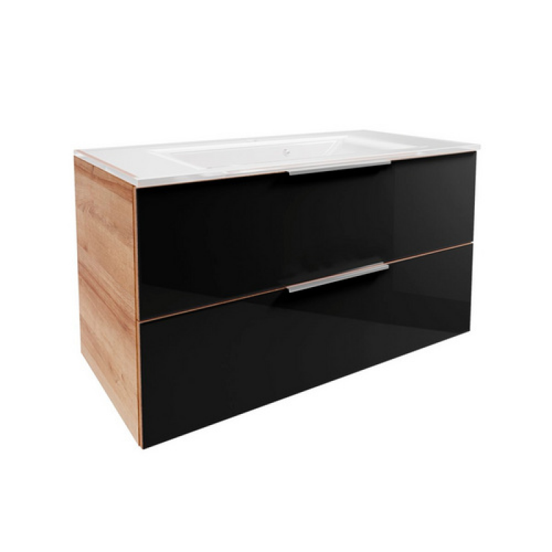 FACKELMANN Badmöbel-Set »B.Brillant«, Waschplatz 100 cm, Asteiche-Glas, Anthrazit, 1000 x 542 x 489 mm - schwarz – Bild 1 von 5