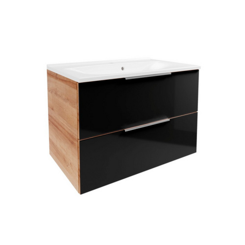 FACKELMANN Badmöbel-Set »B.Brillant«, Waschplatz 80 cm, Asteiche-Glas, Anthrazit, 800 x 542 x 489 mm - schwarz – Bild 1 von 4
