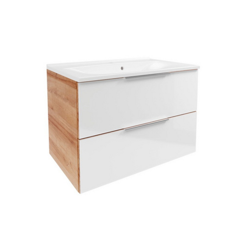 FACKELMANN Badmöbel-Set »B.Brillant«, Waschplatz 80 cm, Gussbecken, Asteiche-Glas, weiss, 800 x 542 x 489 mm – Bild 1 von 5