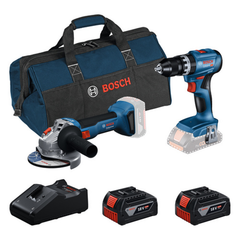 BOSCH Akku-Werkzeug-Set »GSB 18V-45 + GWS 18V-8«, inkl. 2 Akkus und Ladegerät, 18V - blau – Bild 1 von 3