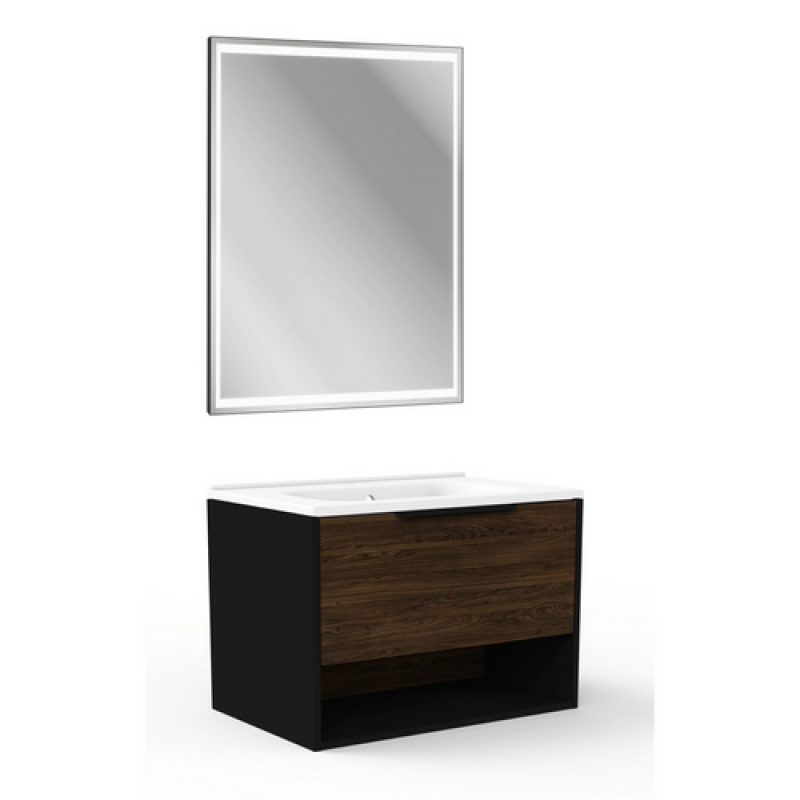FACKELMANN Badmöbel-Set »B.Paris«, 705 mm, mit Spiegelelement, Schwarz/Rigoletto, mit Guss-Waschbecken - braun – Bild 1 von 5