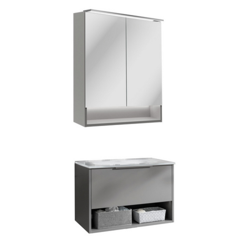 FACKELMANN Badmöbel-Set »B.Paris«, 705 mm, mit Spiegelschrank, Cubanit Grau, mit Glaswaschbecken – Bild 1 von 5