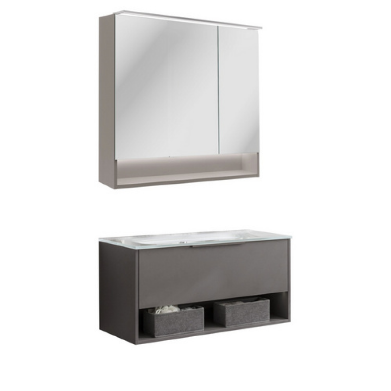 FACKELMANN Badmöbel-Set »B.Paris«, 905 mm, mit Spiegelschrank, Cubanit Grau, mit Glaswaschbecken – Bild 1 von 5