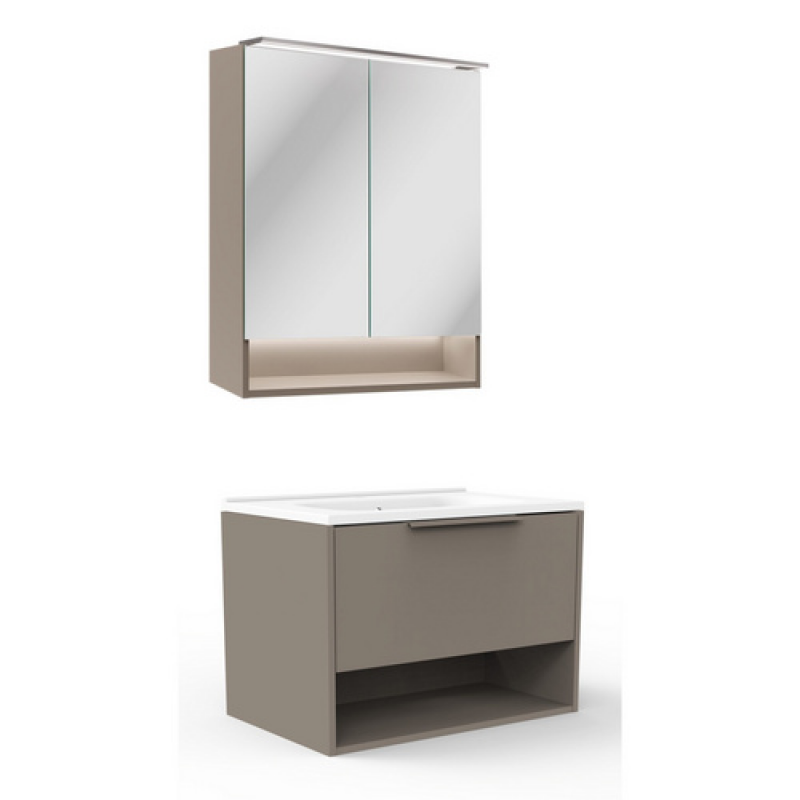 FACKELMANN Badmöbel-Set »B.Paris«, 705 mm, mit Spiegelschrank, Cubanit Grau, mit Guss-Waschbecken – Bild 1 von 5