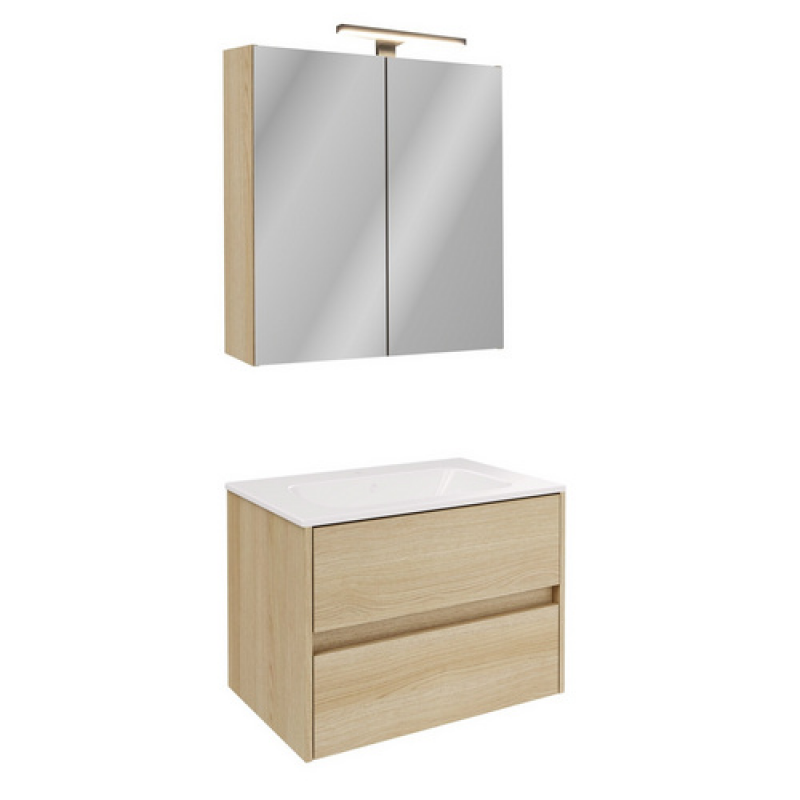 FACKELMANN Badmöbel-Set »Compact Line«, 710 mm, mit Spiegelschrank, Lindberg Eiche, 2 Schubladen - braun – Bild 1 von 5