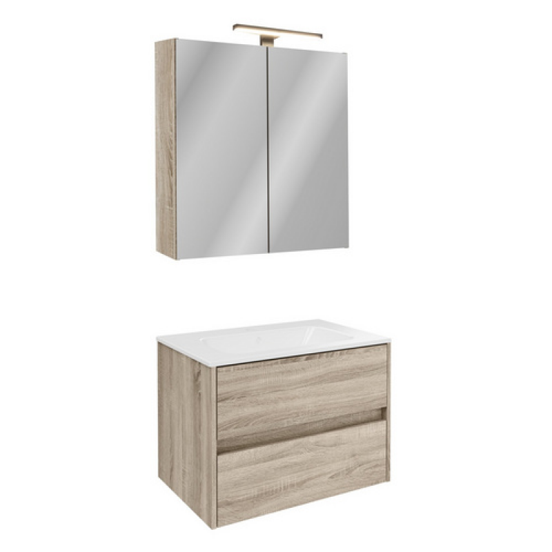 FACKELMANN Badmöbel-Set »Compact Line«, 710 mm, mit Spiegelschrank, Sonoma Eiche, 2 Schubladen - braun – Bild 1 von 5
