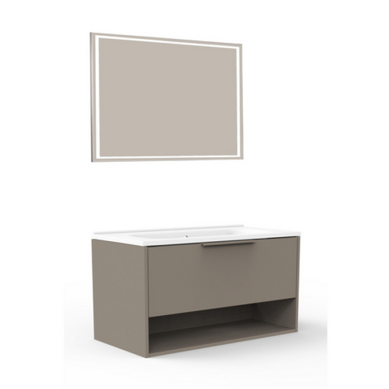 FACKELMANN Badmöbel-Set »B.Paris«, 905 mm, mit Spiegelelement, Cubanit Grau, mit Guss-Waschbecken – Bild 1 von 5