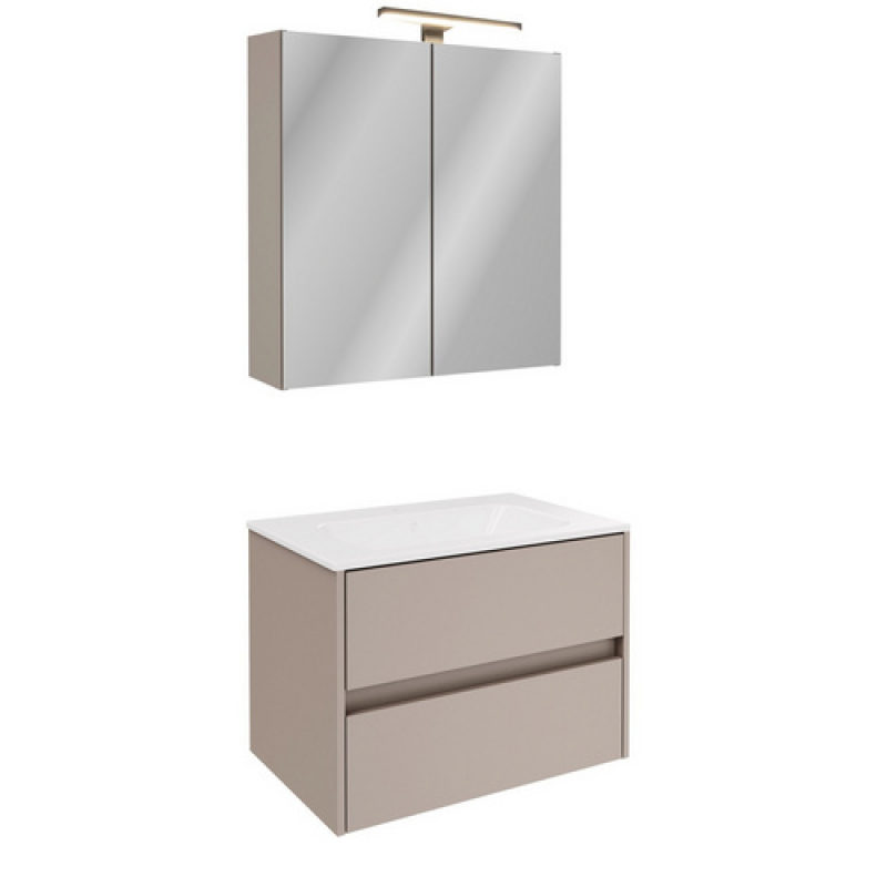 FACKELMANN Badmöbel-Set »Compact Line«, 710 mm, mit Spiegelschrank, Kaschmir, 2 Schubladen - grau – Bild 1 von 5