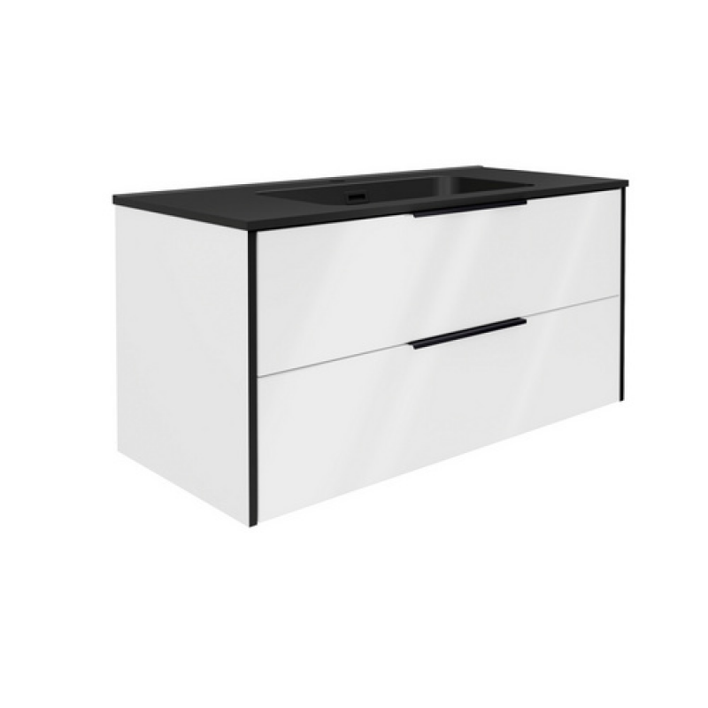 FACKELMANN Waschplatz-Set »Flair«, inkl. Gussmarmorbecken Schwarz, Weiss/Weiss, 1010 x 493 x 465 mm – Bild 1 von 5