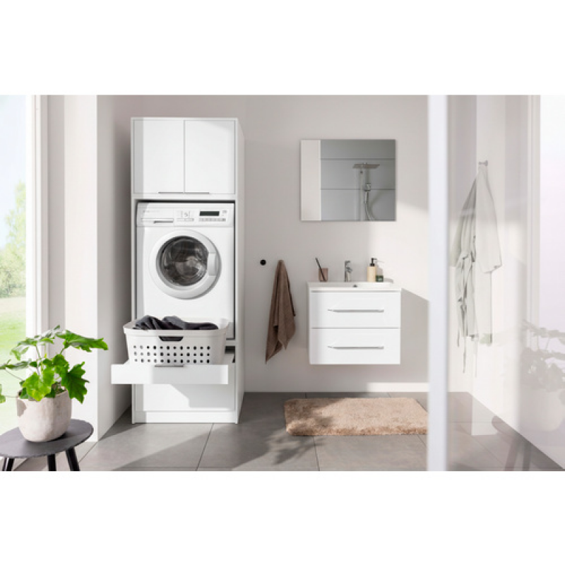 FACKELMANN Waschmaschinenschrank, Stauraum Aufsatzschrank S 2 Türen Weiß 650x480x651 mm - weiss – Bild 1 von 5